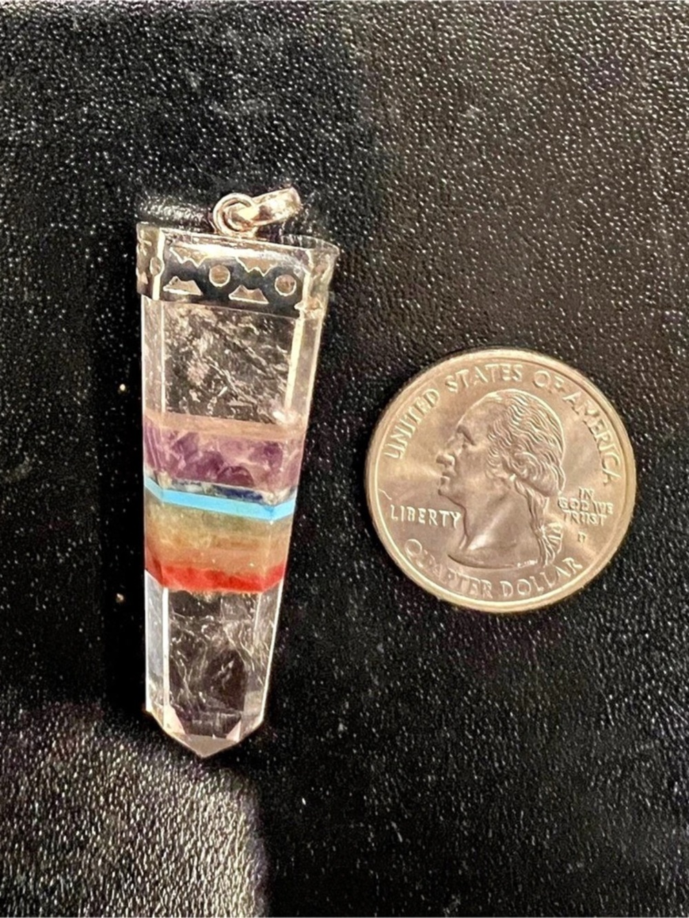 Clear Crystal Point Pendant Multicolor Band of Stones